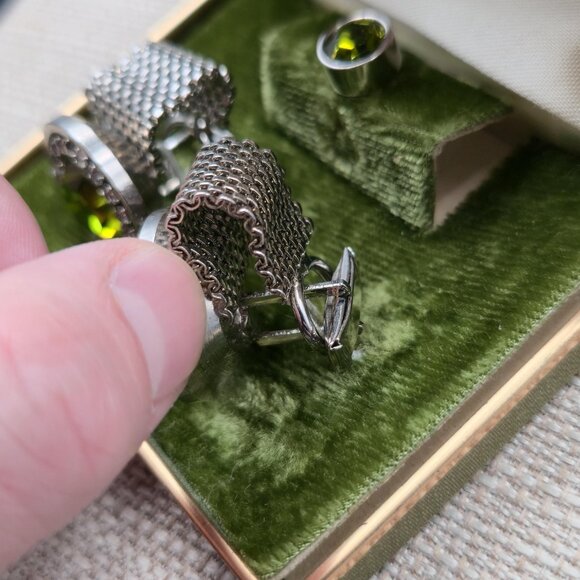 EXECUTIVE Crystal Cuff Links And Tie Tack Set Vintage B840 - Picture 4 of 7